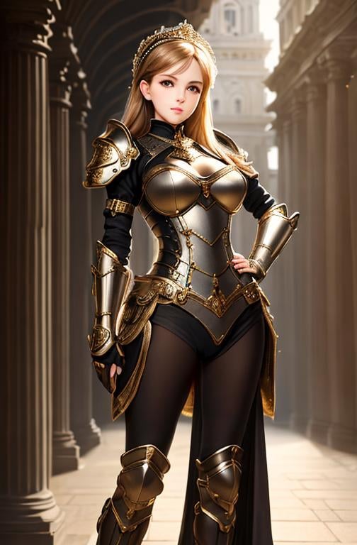 Prompt: Full-body detailed masterpiece, cute femenine woman, high-res, quality upscaled image, perfect composition, highly detailed, intricate details, beautiful big eyes, maximum cuteness, lovely, adorable, beautiful, flawless, masterpiece, soft dramatic moody lighting, ultra high quality octane, hypermaximalist. full body armor