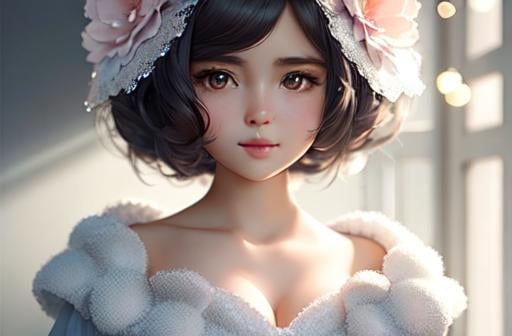 Prompt: exquisite new character, cute femenine woman, highly detailed, fluffy, intricate details, beautiful big eyes, maximum cuteness, lovely, adorable, beautiful, flawless, masterpiece, soft dramatic moody lighting, radiant love aura, ultra high quality octane render, hypermaximalist, trending on artstation, Anna Dittmann, Tom Blackwell