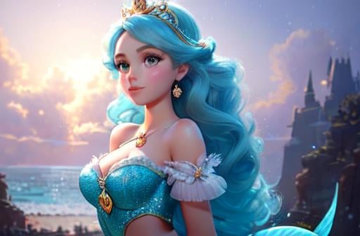 Prompt: Disney Pixar, exquisite new character, cute femenine woman mermaid, highly detailed, fluffy, intricate details, beautiful big eyes, maximum cuteness, lovely, adorable, beautiful, flawless, masterpiece, soft dramatic moody lighting, radiant love aura, ultra high quality octane render, hypermaximalist, trending on artstation, Anna Dittmann, Tom Blackwell