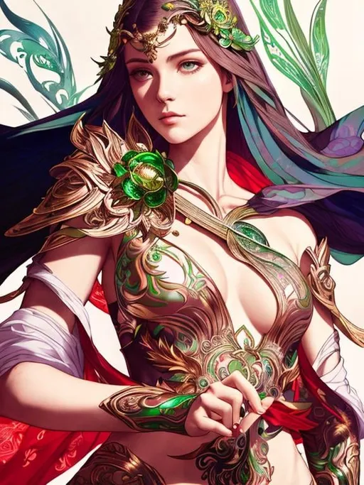 Prompt: Detailed eyes flawless eyes Gorgeous chartreuse greenest hair natural lime flair goddess, intricate, dramatic full body pose, magnificent, masterpiece, by minjae lee, by James jean, by WLOP, mucha, Waterhouse, by eve ventrue, by anna dittmann, by Alessio Albi, dynamic lighting, green, emeralds