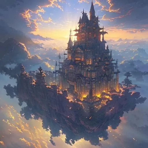 Prompt: fantastic ultra-detailed iron and leather warrior and floating castle heavenly sunshine beams divine bright soft focus holy in the clouds ethereal fantasy hyperdetailed mist Thomas Kinkade Studio Ghibli Anime Key Visual by Makoto Shinkai Deep Color Intricate Natural Lighting Beautiful Composition Epic brilliant stunning meticulously detailed dramatic atmospheric maximalist by artist Tamako Nakamura Anime Key Visual Japanese Manga Pixiv Zerochan Anime art Fantia