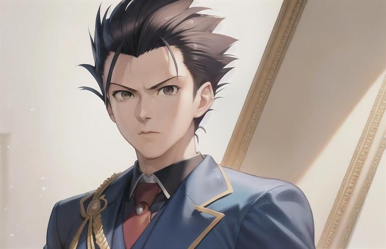 Prompt: phoenix wright, Full-body detailed masterpiece,  high-res, quality upscaled image, perfect composition, highly detailed, intricate details, beautiful, flawless, masterpiece, soft dramatic moody lighting, ultra high quality octane, hypermaximalist.