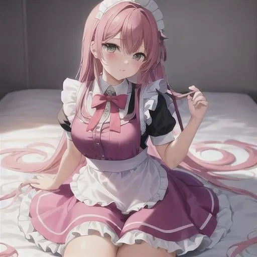 Prompt:  Girl wearing  a pink maid outfit 