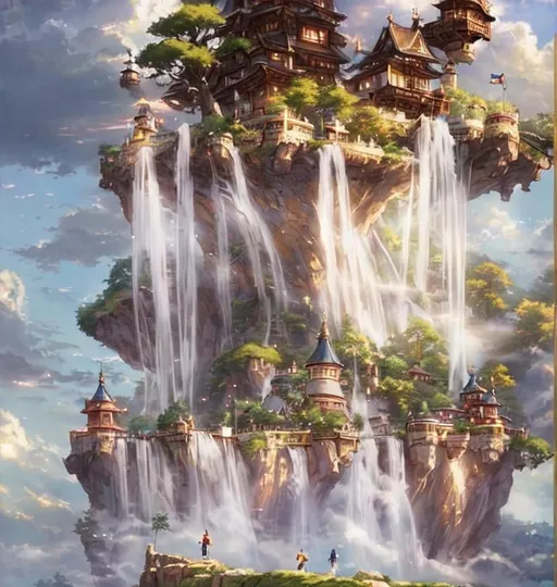 Prompt: warriors rpg game and floating castle heavenly sunshine beams divine bright soft focus holy in the clouds ethereal fantasy hyperdetailed mist Thomas Kinkade Studio Ghibli Anime Key Visual by Makoto Shinkai Deep Color Intricate Natural Lighting Beautiful Composition Epic brilliant stunning meticulously detailed dramatic atmospheric maximalist by artist Tamako Nakamura Anime Key Visual Japanese Manga Pixiv Zerochan Anime art Fantia