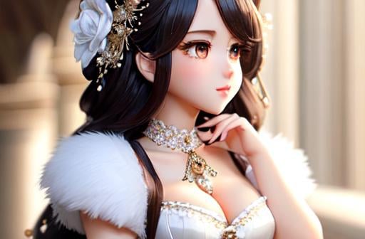 Prompt: Exquisite New Character, Cute Female Woman, Highly Detailed, Fluffy, Intricate Details, Beautiful Big Eyes, Maximum Cuteness, Lovely, Adorable, Beautiful, Flawless, Masterpiece, Soft Dramatic Moody Lighting, Radiant Love Aura, Ultra High Quality Octane, Hypema Red Full Body, Hypermaximalist, Beautiful, Flawless, Masterpiece, wears an elegant bell cut dress with a corset