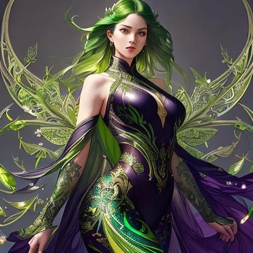 Prompt: Detailed eyes flawless eyes Gorgeous chartreuse greenest hair natural lime flair goddess, intricate, dramatic full body pose, magnificent, masterpiece, by minjae lee, by James jean, by WLOP, mucha, Waterhouse, by eve ventrue, by anna dittmann, by Alessio Albi, dynamic lighting, green, emeralds