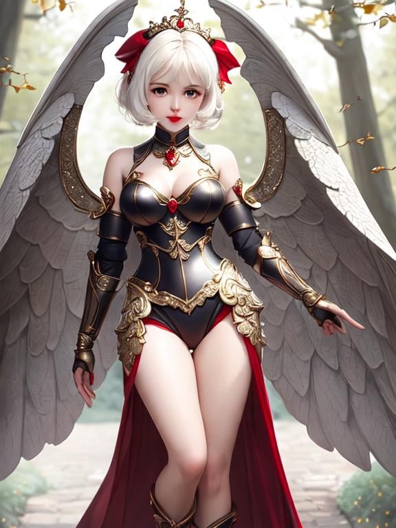 Prompt: Full-body detailed masterpiece, cute femenine woman pixie, red gloss beautiful lips, oval face,  high-res, quality upscaled image, perfect composition, highly detailed, intricate details, beautiful big eyes, maximum cuteness, lovely, adorable, beautiful, flawless, masterpiece, soft dramatic moody lighting, ultra high quality octane, hypermaximalist. armor