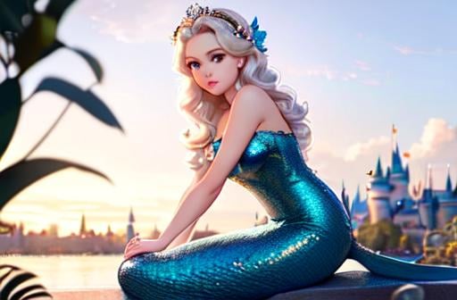 Prompt: Disney Pixar, exquisite new character, cute femenine woman mermaid, highly detailed, fluffy, intricate details, beautiful big eyes, maximum cuteness, lovely, adorable, beautiful, flawless, masterpiece, soft dramatic moody lighting, radiant love aura, ultra high quality octane render, hypermaximalist, trending on artstation, Anna Dittmann, Tom Blackwell