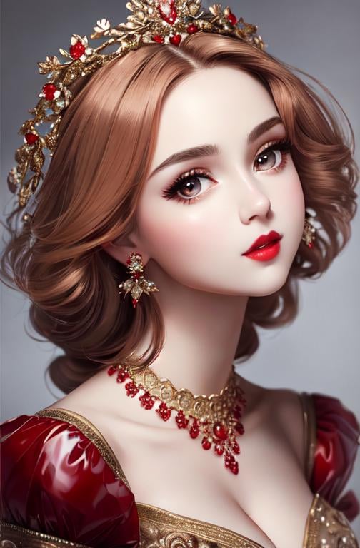 Prompt: Full-body detailed masterpiece, cute femenine woman red gloss beautiful lips, oval face,  high-res, quality upscaled image, perfect composition, highly detailed, intricate details, beautiful big eyes, maximum cuteness, lovely, adorable, beautiful, flawless, masterpiece, soft dramatic moody lighting, ultra high quality octane, hypermaximalist.