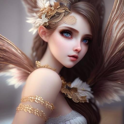 Prompt: cute femenine woman pixie , highly detailed, fluffy, intricate details, beautiful big eyes, maximum cuteness, lovely, adorable, beautiful, flawless, masterpiece, soft dramatic moody lighting, radiant love aura, ultra high quality octane render, hypermaximalist.