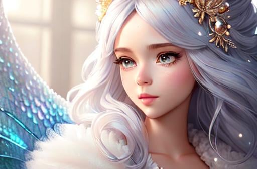 Prompt: exquisite new character, cute femenine woman mermaid, highly detailed, fluffy, intricate details, beautiful big eyes, maximum cuteness, lovely, adorable, beautiful, flawless, masterpiece, soft dramatic moody lighting, radiant love aura, ultra high quality octane render, hypermaximalist, trending on artstation, Anna Dittmann, Tom Blackwell