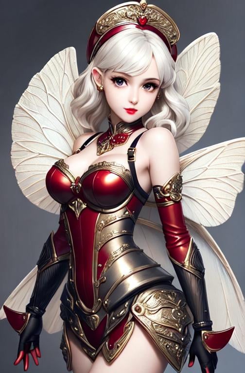 Prompt: Full-body detailed masterpiece, cute femenine woman pixie, red gloss beautiful lips, oval face,  high-res, quality upscaled image, perfect composition, highly detailed, intricate details, beautiful big eyes, maximum cuteness, lovely, adorable, beautiful, flawless, masterpiece, soft dramatic moody lighting, ultra high quality octane, hypermaximalist. armor