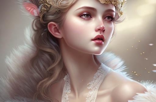 Prompt: exquisite new character, cute femenine woman, highly detailed, fluffy, intricate details, beautiful big eyes, maximum cuteness, lovely, adorable, beautiful, flawless, masterpiece, soft dramatic moody lighting, radiant love aura, ultra high quality octane render, hypermaximalist, trending on artstation, Anna Dittmann, Tom Blackwell