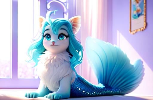 Prompt: Disney Pixar, exquisite new character, cute femenine woman mermaid, highly detailed, fluffy, intricate details, beautiful big eyes, maximum cuteness, lovely, adorable, beautiful, flawless, masterpiece, soft dramatic moody lighting, radiant love aura, ultra high quality octane render, hypermaximalist, trending on artstation, Anna Dittmann, Tom Blackwell