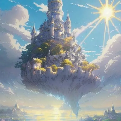 Prompt: warriors rpg game and floating castle heavenly sunshine beams divine bright soft focus holy in the clouds ethereal fantasy hyperdetailed mist Thomas Kinkade Studio Ghibli Anime Key Visual by Makoto Shinkai Deep Color Intricate Natural Lighting Beautiful Composition Epic brilliant stunning meticulously detailed dramatic atmospheric maximalist by artist Tamako Nakamura Anime Key Visual Japanese Manga Pixiv Zerochan Anime art Fantia