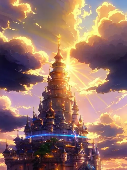 Prompt: warriors rpg game and floating castle heavenly sunshine beams divine bright soft focus holy in the clouds ethereal fantasy hyperdetailed mist Thomas Kinkade Studio Ghibli Anime Key Visual by Makoto Shinkai Deep Color Intricate Natural Lighting Beautiful Composition Epic brilliant stunning meticulously detailed dramatic atmospheric maximalist by artist Tamako Nakamura Anime Key Visual Japanese Manga Pixiv Zerochan Anime art Fantia