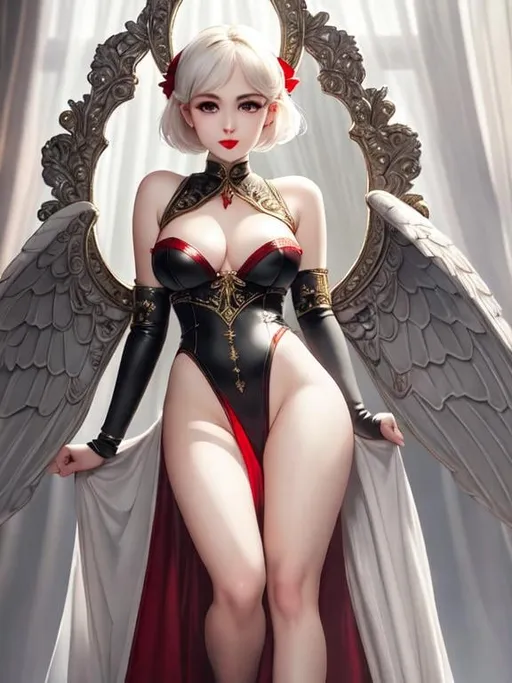 Prompt: Full-body detailed masterpiece, cute femenine woman pixie, red gloss beautiful lips, oval face,  high-res, quality upscaled image, perfect composition, highly detailed, intricate details, beautiful big eyes, maximum cuteness, lovely, adorable, beautiful, flawless, masterpiece, soft dramatic moody lighting, ultra high quality octane, hypermaximalist.