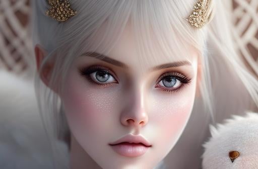 Prompt: exquisite new character, cute femenine woman, highly detailed, fluffy, intricate details, beautiful big eyes, maximum cuteness, lovely, adorable, beautiful, flawless, masterpiece, soft dramatic moody lighting, radiant love aura, ultra high quality octane render, hypermaximalist, trending on artstation, Anna Dittmann, Tom Blackwell