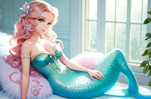 Prompt: Disney Pixar, exquisite new character, cute femenine woman mermaid, highly detailed, fluffy, intricate details, beautiful big eyes, maximum cuteness, lovely, adorable, beautiful, flawless, masterpiece, soft dramatic moody lighting, radiant love aura, ultra high quality octane render, hypermaximalist, trending on artstation, Anna Dittmann, Tom Blackwell