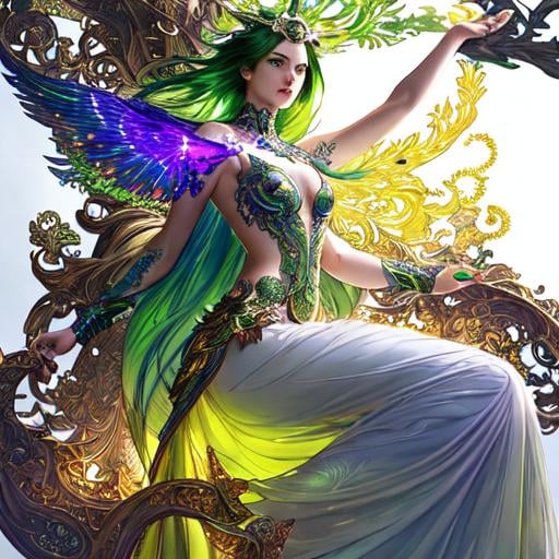 Prompt: Detailed eyes flawless eyes Gorgeous chartreuse greenest hair natural lime flair goddess, intricate, dramatic full body pose, magnificent, masterpiece, by minjae lee, by James jean, by WLOP, mucha, Waterhouse, by eve ventrue, by anna dittmann, by Alessio Albi, dynamic lighting, green, emeralds