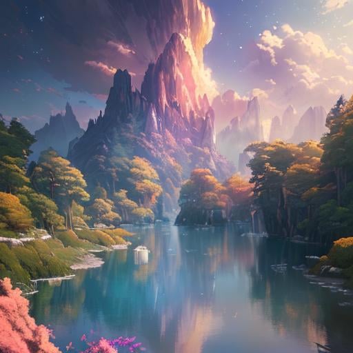 Prompt: (beautiful dreamy landscape:1. 2), environment, dream, colors, dramatic, mid day, large scale, hyperrealistic, lots of detail, realistic lighting, octane render, by wlop, artgerm, trending on artstation hd, 8 k, Studio ghibli style, 16k, UHD, HDR10, ((Masterpiece)), Absurdres