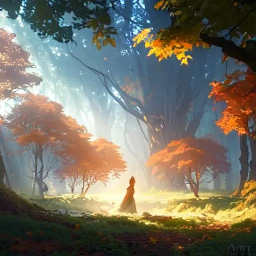 Prompt: dryads autumnal feminine great beauty and very beautiful physical features, just behind her oak surrounded by a thick autumnal forest volumetric soft lighting warm colors 8k resolution by Greg Rutkowski, Artgerm, Alphonse Mucha dynamic lighting hyperdetailed intricately detailed Splash art trending on Artstation Unreal Engine 5 volumetric lighting