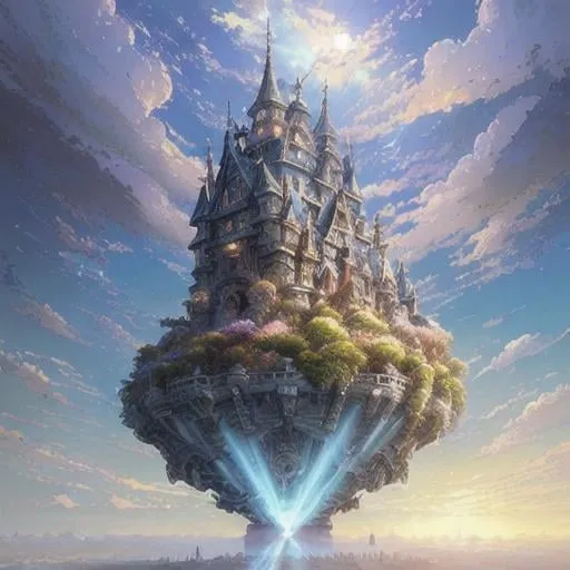 Prompt: fantastic ultra-detailed iron and leather warrior and floating castle heavenly sunshine beams divine bright soft focus holy in the clouds ethereal fantasy hyperdetailed mist Thomas Kinkade Studio Ghibli Anime Key Visual by Makoto Shinkai Deep Color Intricate Natural Lighting Beautiful Composition Epic brilliant stunning meticulously detailed dramatic atmospheric maximalist by artist Tamako Nakamura Anime Key Visual Japanese Manga Pixiv Zerochan Anime art Fantia