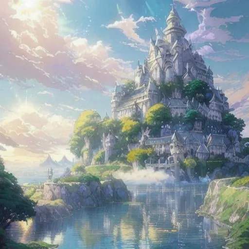 Prompt: warriors rpg game and floating castle heavenly sunshine beams divine bright soft focus holy in the clouds ethereal fantasy hyperdetailed mist Thomas Kinkade Studio Ghibli Anime Key Visual by Makoto Shinkai Deep Color Intricate Natural Lighting Beautiful Composition Epic brilliant stunning meticulously detailed dramatic atmospheric maximalist by artist Tamako Nakamura Anime Key Visual Japanese Manga Pixiv Zerochan Anime art Fantia