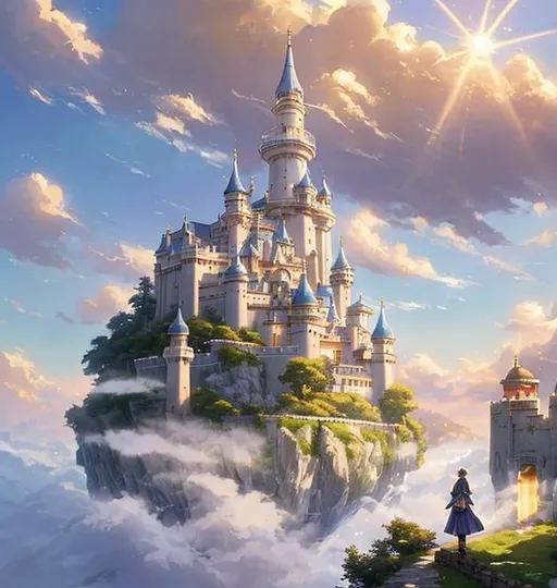 Prompt: warriors rpg game and floating castle heavenly sunshine beams divine bright soft focus holy in the clouds ethereal fantasy hyperdetailed mist Thomas Kinkade Studio Ghibli Anime Key Visual by Makoto Shinkai Deep Color Intricate Natural Lighting Beautiful Composition Epic brilliant stunning meticulously detailed dramatic atmospheric maximalist by artist Tamako Nakamura Anime Key Visual Japanese Manga Pixiv Zerochan Anime art Fantia