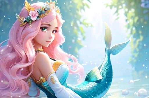 Prompt: Disney Pixar, exquisite new character, cute femenine woman mermaid, highly detailed, fluffy, intricate details, beautiful big eyes, maximum cuteness, lovely, adorable, beautiful, flawless, masterpiece, soft dramatic moody lighting, radiant love aura, ultra high quality octane render, hypermaximalist, trending on artstation, Anna Dittmann, Tom Blackwell