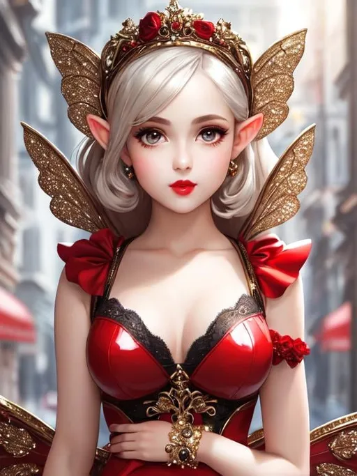 Prompt: Full-body detailed masterpiece, cute femenine woman pixie, red gloss beautiful lips, oval face,  high-res, quality upscaled image, perfect composition, highly detailed, intricate details, beautiful big eyes, maximum cuteness, lovely, adorable, beautiful, flawless, masterpiece, soft dramatic moody lighting, ultra high quality octane, hypermaximalist.