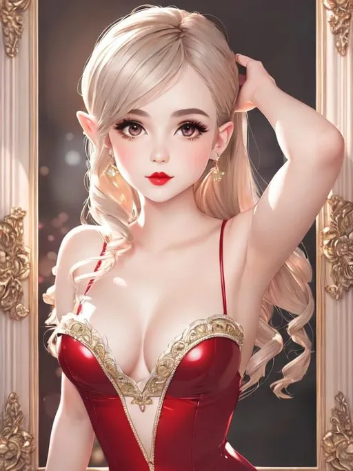 Prompt: Full-body detailed masterpiece, cute femenine woman pixie, red gloss beautiful lips, oval face,  high-res, quality upscaled image, perfect composition, highly detailed, intricate details, beautiful big eyes, maximum cuteness, lovely, adorable, beautiful, flawless, masterpiece, soft dramatic moody lighting, ultra high quality octane, hypermaximalist.