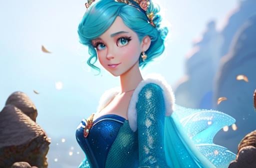 Prompt: Disney Pixar, exquisite new character, cute femenine woman mermaid, highly detailed, fluffy, intricate details, beautiful big eyes, maximum cuteness, lovely, adorable, beautiful, flawless, masterpiece, soft dramatic moody lighting, radiant love aura, ultra high quality octane render, hypermaximalist, trending on artstation, Anna Dittmann, Tom Blackwell