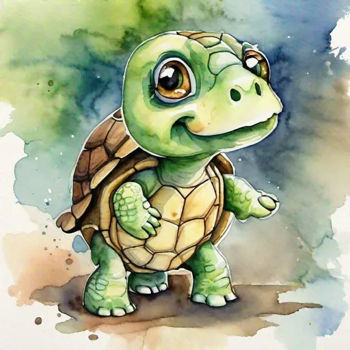 Prompt: An extremely cute turtle standing up, big eyes, inspired by Kawaii, studio ghibli, franklin the turtle, watercolour, cartoon