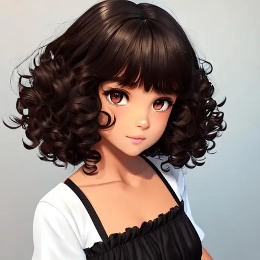 Prompt: (masterpiece, full body, illustration, best quality:1.2), 1girl, solo, tanned skin, (petite body, white blouse, dark brown shorts:1.3), curly hair, stray hairs, fluffy bangs, playful demeanor, shorts, ruffles, foggy black eyes, dark brown hair, finely detailed, detailed face, toned face, beautiful detailed eyes, beautiful detailed shading, beautifully detailed background, rainstorm 