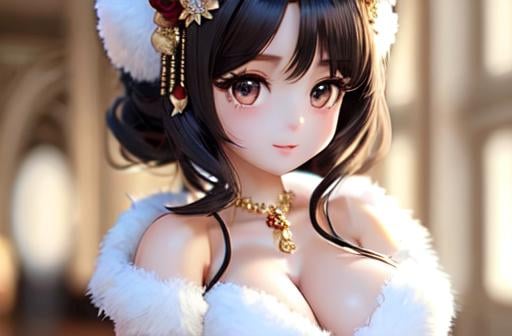 Prompt: Exquisite New Character, Cute Female Woman, Highly Detailed, Fluffy, Intricate Details, Beautiful Big Eyes, Maximum Cuteness, Lovely, Adorable, Beautiful, Flawless, Masterpiece, Soft Dramatic Moody Lighting, Radiant Love Aura, Ultra High Quality Octane, Hypema Red Full Body, Hypermaximalist, Beautiful, Flawless, Masterpiece, wears an elegant bell cut dress with a corset