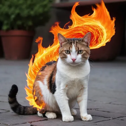 Prompt: cat with fire for a tail