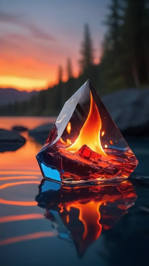 Prompt: A broken glass
 IN A LAKE WITH FIRE AROUND



