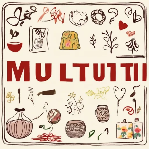 Prompt: In the middle text saying ‘MULTATULI’ and some decorative things next to it 