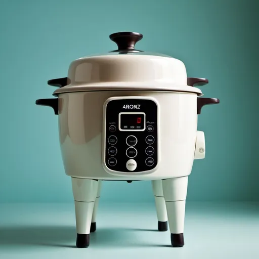 Prompt: /imagine prompt: A whimsical rice cooker with legs, capable of walking. Editorial Photography style, --ar 3:4 --style raw --stylize 200