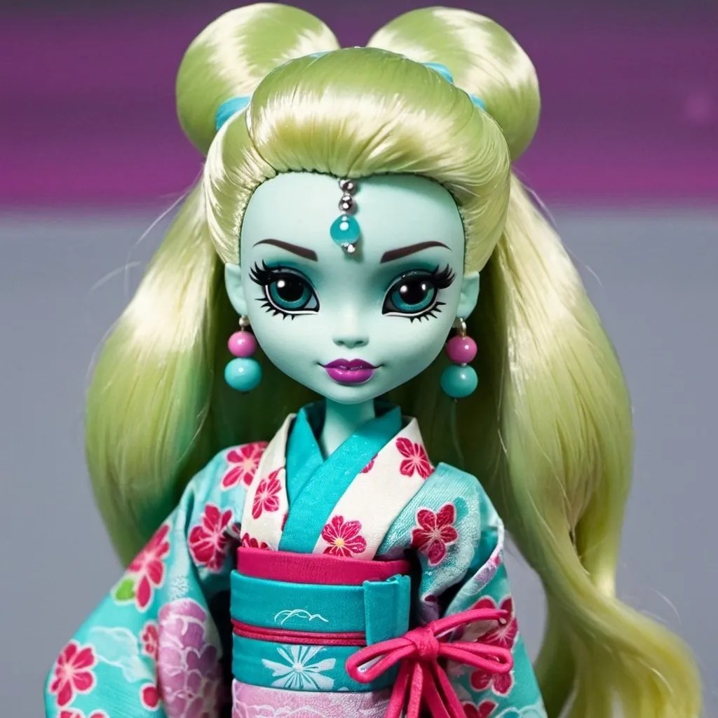 Prompt: lagoona monsterhigh doll in traditional japan kimono


