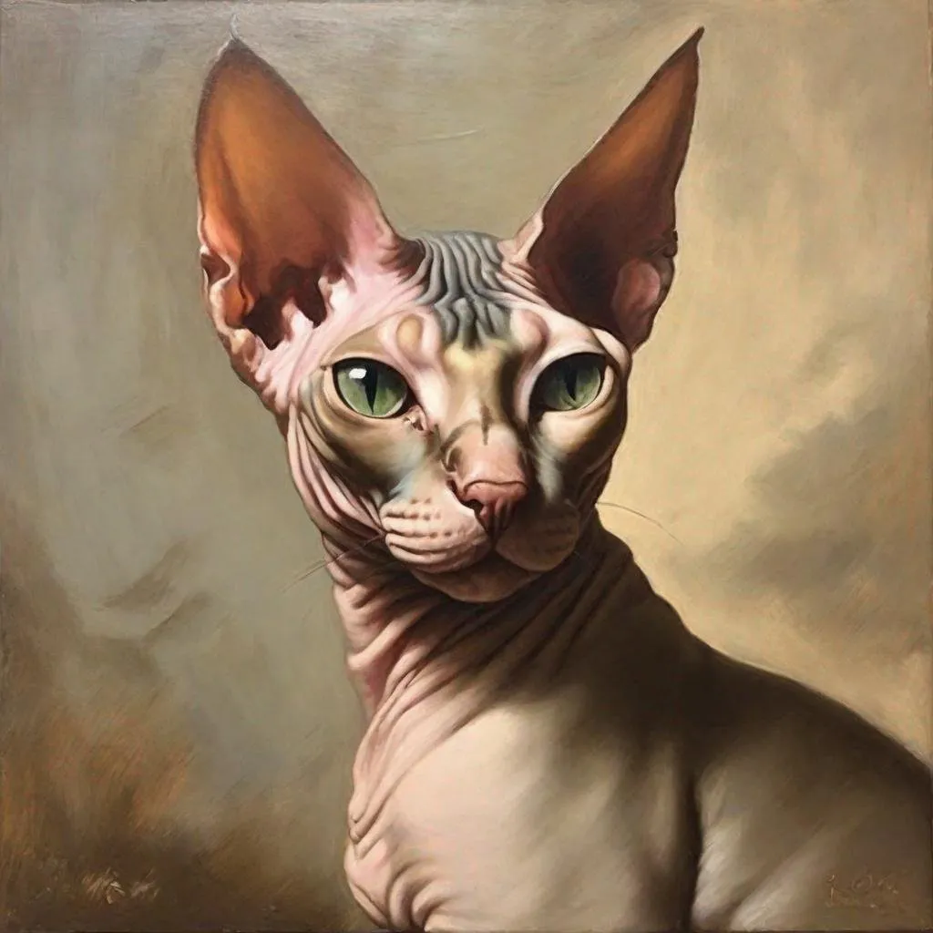 Prompt: Rococo era portrait of sphynx cat oil painting, 