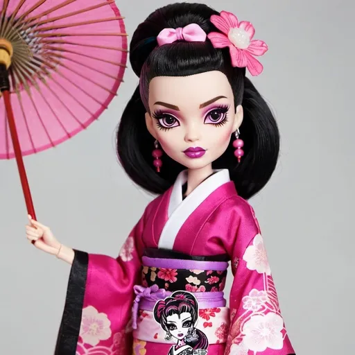 Prompt: draculaura monsterhigh doll in traditional japan kimono


