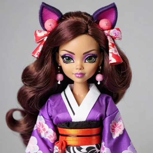 Prompt: doll Clawdeen wolf monsterhigh in traditional japan kimono


