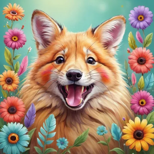 Prompt: Animals with flowers in their mouth, vibrant and colorful, high quality, digital painting, cute and whimsical style, bright and lively colors, natural lighting, detailed fur and feathers, adorable expressions, charming and heartwarming, joyful and lively atmosphere