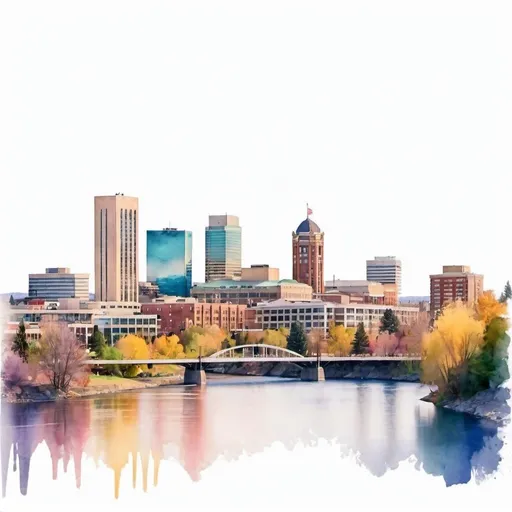 Prompt: the skyline of Spokane, Washington in a watercolor style