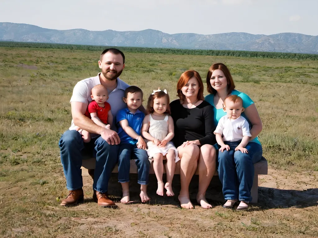 Prompt: Family photo open land