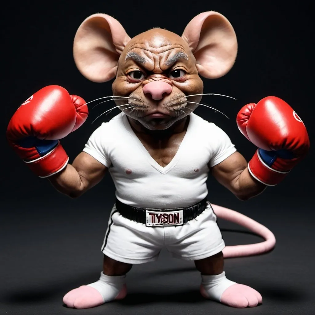 Prompt: A mouse that looks like Mike Tyson with boxing gloves, but his name is tyke Myson