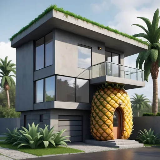 Prompt: create a realistic modern house based on a pineapple