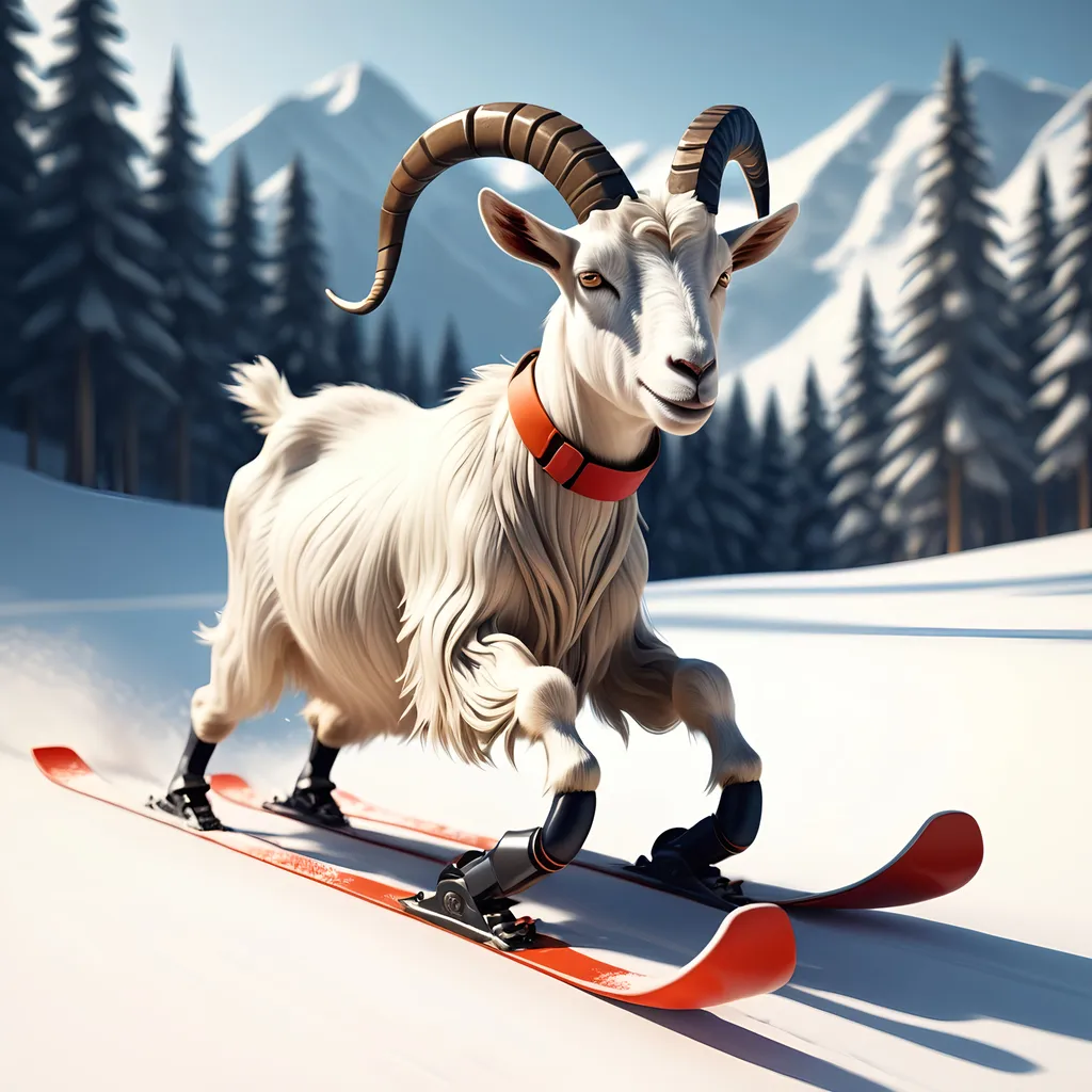 Prompt: Stylized goat skiing